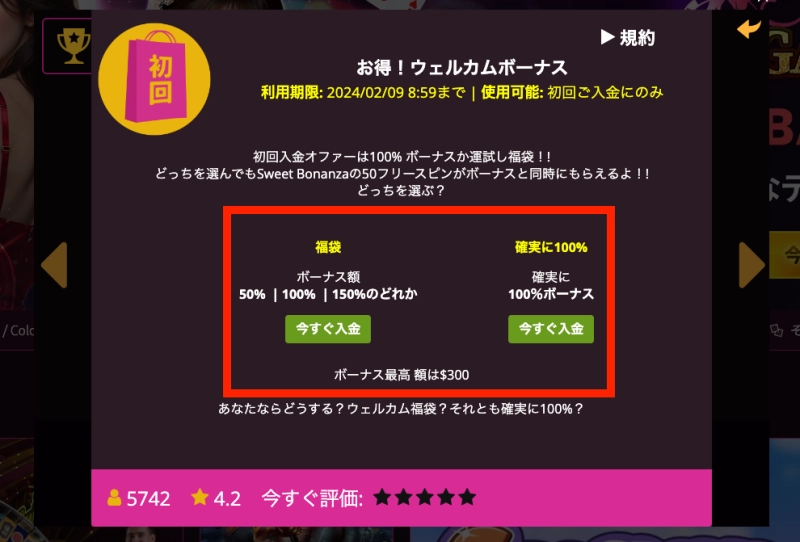 ラッキーニッキーの初回入金ボーナスの受け取り方5