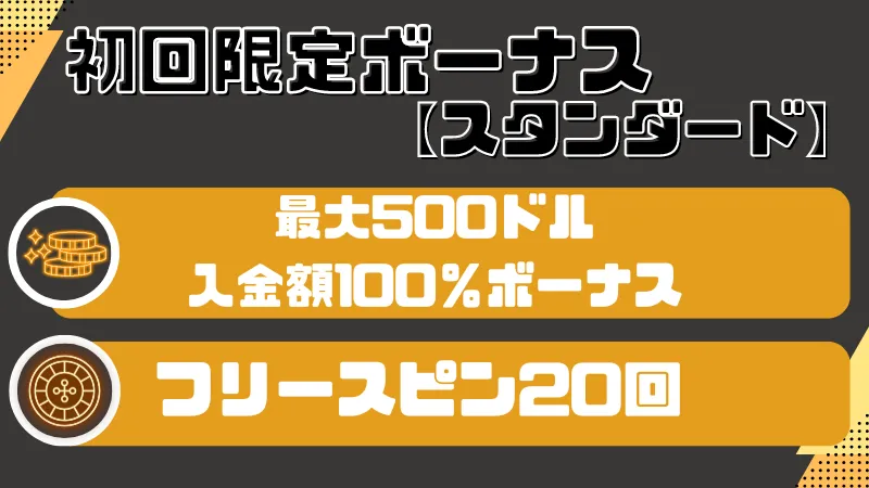 ゴーホグカジノ(Gohog)の初回入金ボーナス【スタンダード】について説明している画像