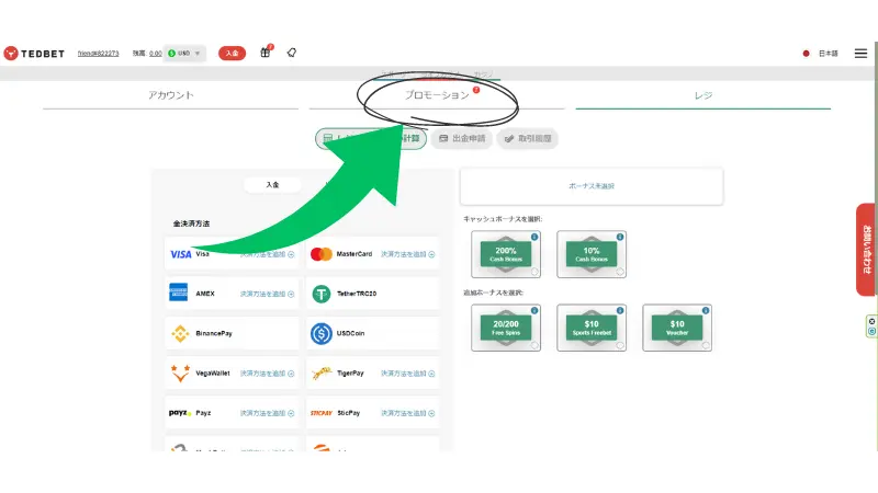 テッドベット(Ted bet)入金不要ボーナスの受け取り方4