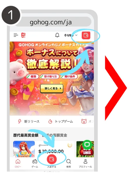 ゴーホグカジノ(Gohog)の入金について