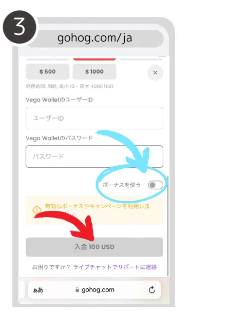 ゴーホグカジノ(Gohog)の入金について