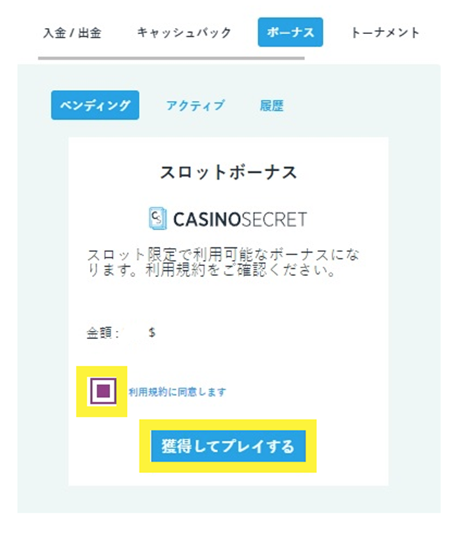 カジノシークレット　ボーナス受取2
